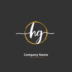 H G HG Initial handwriting and signature logo design with circle. Beautiful design handwritten logo for fashion, team, wedding, luxury logo.