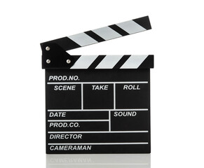 Movie clapperboard on white isolated background