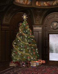 Christmas time inside an elegant old room