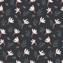 Swaying night jasmines seamless vector pattern. Great for home decor, fabric, wallpaper, gift-wrap, stationery and packaging design projects.