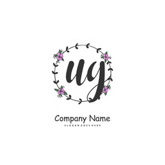 U G UG Initial handwriting and signature logo design with circle. Beautiful design handwritten logo for fashion, team, wedding, luxury logo.