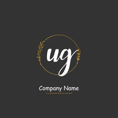 U G UG Initial handwriting and signature logo design with circle. Beautiful design handwritten logo for fashion, team, wedding, luxury logo.