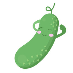 A cute cucumber lies on its back resting. A refreshing green vegetable is isolated on a white background.