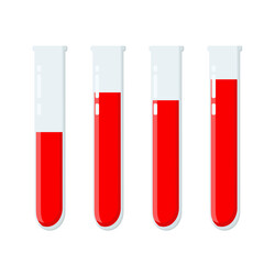 Blood filled tubes for analysis of their composition. Vector illustration on a white background. Flat style