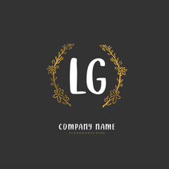 L G LG Initial handwriting and signature logo design with circle. Beautiful design handwritten logo for fashion, team, wedding, luxury logo.
