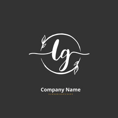 L G LG Initial handwriting and signature logo design with circle. Beautiful design handwritten logo for fashion, team, wedding, luxury logo.