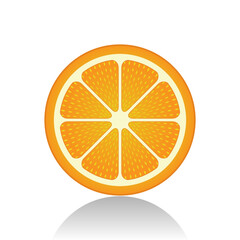 Fototapeta na wymiar A slice of orange. Illustration of a juicy slice of orange on a white background