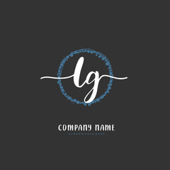 L G LG Initial handwriting and signature logo design with circle. Beautiful design handwritten logo for fashion, team, wedding, luxury logo.