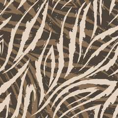 Vector seamless pattern of beige lines and corners on a brown background.Texture of flowing shapes and lines with torn edges.Zebra skin or fur.