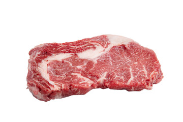 Uncooked ribeye slice in white background