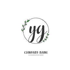 Y G YG Initial handwriting and signature logo design with circle. Beautiful design handwritten logo for fashion, team, wedding, luxury logo.