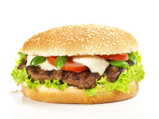 Hamburger mit Tomaten und Mozzarella isoliert