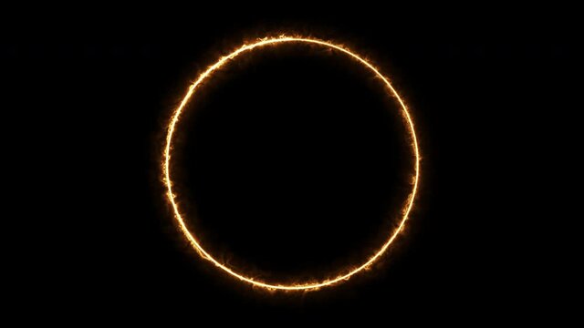 Ring of fire on black background. Gradually appearing burning ring of fire.