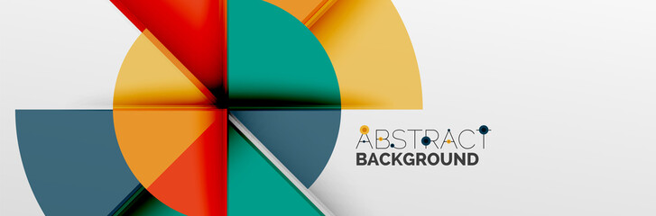 Bright color circles, abstract round shapes and triangles composition with shadow effects. Vector modern geometric design template