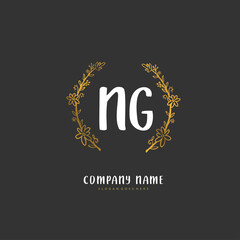 N G NG Initial handwriting and signature logo design with circle. Beautiful design handwritten logo for fashion, team, wedding, luxury logo.