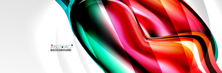 Vector abstract background, flowing liquid style bubble with metallic, color quicksilver chrome texture and color glow effects