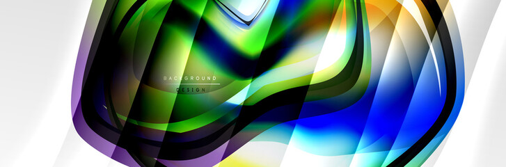 Vector abstract background, flowing liquid style bubble with metallic, color quicksilver chrome texture and color glow effects