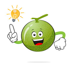 The Melon character smiles finding ideas on a white background - vector