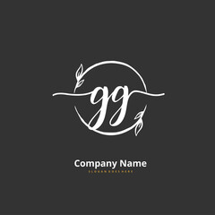 G GG Initial handwriting and signature logo design with circle. Beautiful design handwritten logo for fashion, team, wedding, luxury logo.