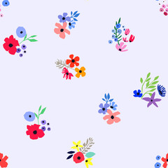 Seamless pattern. Vector floral design with wildflowers. Romantic background