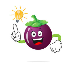 The mangosteen character smiles finding ideas on a white background - vector