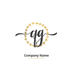 Q G QG Initial handwriting and signature logo design with circle. Beautiful design handwritten logo for fashion, team, wedding, luxury logo.