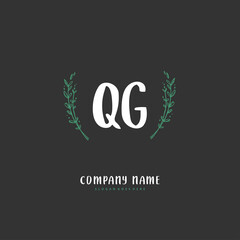 Q G QG Initial handwriting and signature logo design with circle. Beautiful design handwritten logo for fashion, team, wedding, luxury logo.