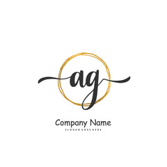 A G AG Initial handwriting and signature logo design with circle. Beautiful design handwritten logo for fashion, team, wedding, luxury logo.