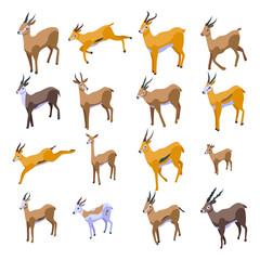 Gazelle icons set. Isometric set of gazelle vector icons for web design isolated on white background