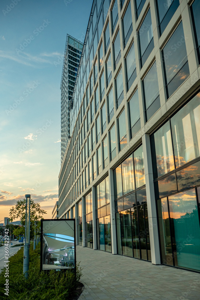 Wall mural evening view of modern part of Slovakia capital city Bratislava, business district