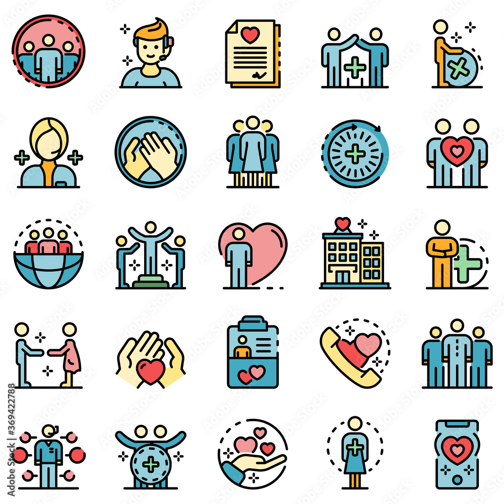 Wall mural social service icons set. outline set of social service vector icons thin line color flat on white - Wall murals