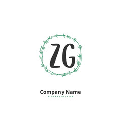 Z G ZG Initial handwriting and signature logo design with circle. Beautiful design handwritten logo for fashion, team, wedding, luxury logo.