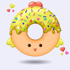 Glazed cute doughnut animal. Isolated donuts with glaze and bite, eaten chocolate icing fritters or caramel circle doughnuts