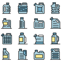 Canister icons set. Outline set of canister vector icons thin line color flat on white