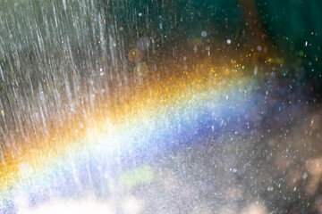 Abstraction, blurred rainbow in water drops. Natural background or texture