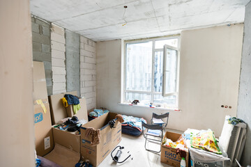 gypsum walls in apartment is under construction, remodeling, renovation, extension, restoration and...