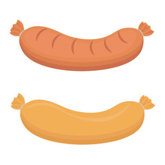 Set of two vector sausages. Illustration on the theme of meat delicacies and food on a white isolated background.