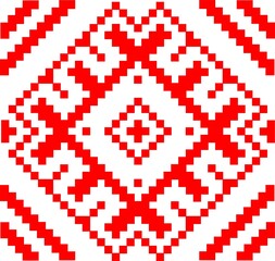 Belorussian traditional ornament. Slavic embroidery with red threads. Embroidery. element