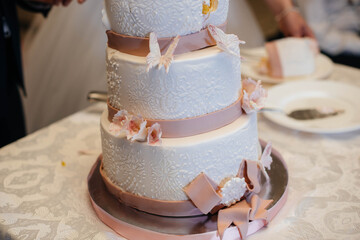 Birthday cake at a Banquet close-up. Dessert