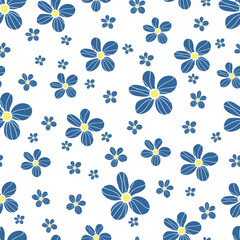 Blue-white daisy flower seamless pattern background