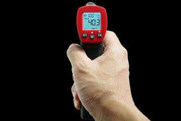 Medical electronic thermometer with high body temperature indicators,Check foreigners,Black background
