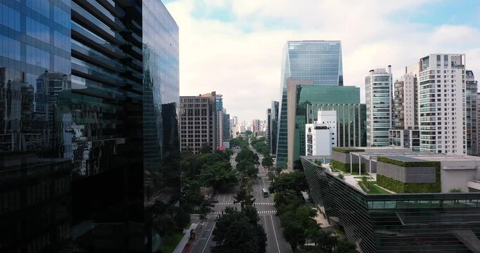 Flying Over Faria Lima Avenue At Sao Paulo Brazil, During The Covid 19 Quarantine