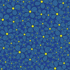 Daisy blue floral textured seamless pattern background