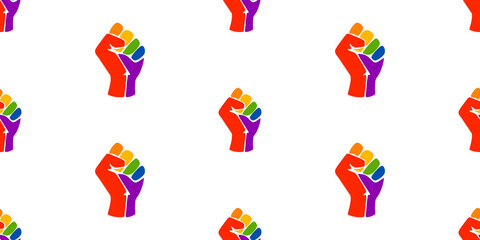 Symbol of the LGBT community, a rainbow fists. Symbols of the movement for freedom of black people. Black lives matter. Vector pattern with colorful fists.