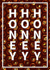 Honeycomb vector hand drawn background. Honey engraved illustration for poster, card or banner. Design for beekeeping