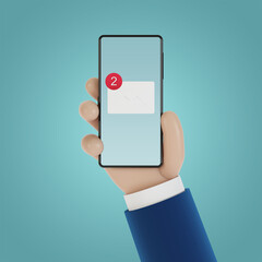 New email notifications on smartphone. 3D illustration in cartoon style.