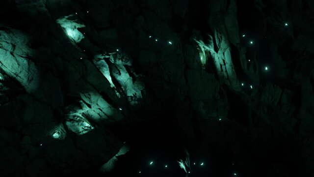 Waitomo Glowworm Caves, Waikato, in pristine secret cave in New Zealand.
