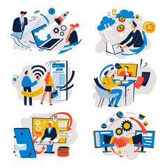 Online communication wit partners, business and interaction vector