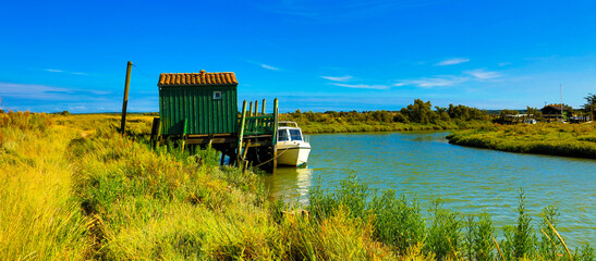fishing hut and canal- beautiful france landscape- Charente Maritime