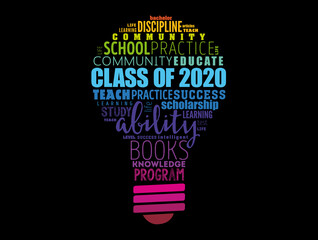 CLASS OF 2020 light bulb word cloud collage, education concept background